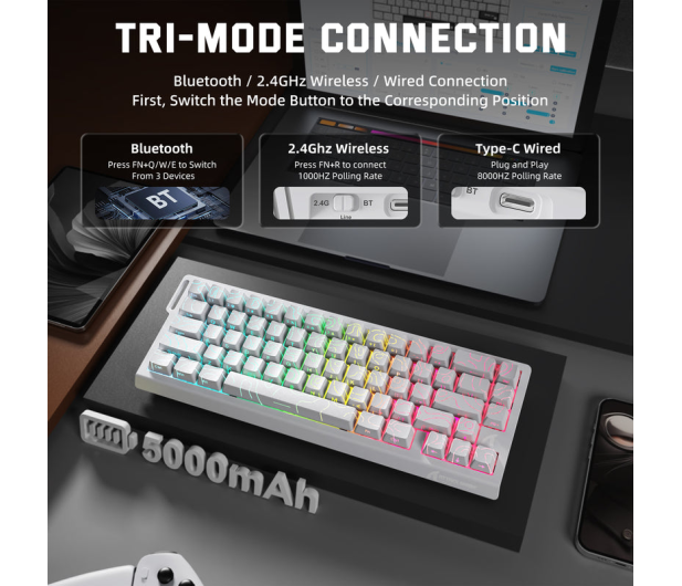 Attack Shark X68PRO HE Wireless Rapid Trigger 8kHz/128kHz Poron biała 6972792470627 - 1349536 - zdjęcie 5